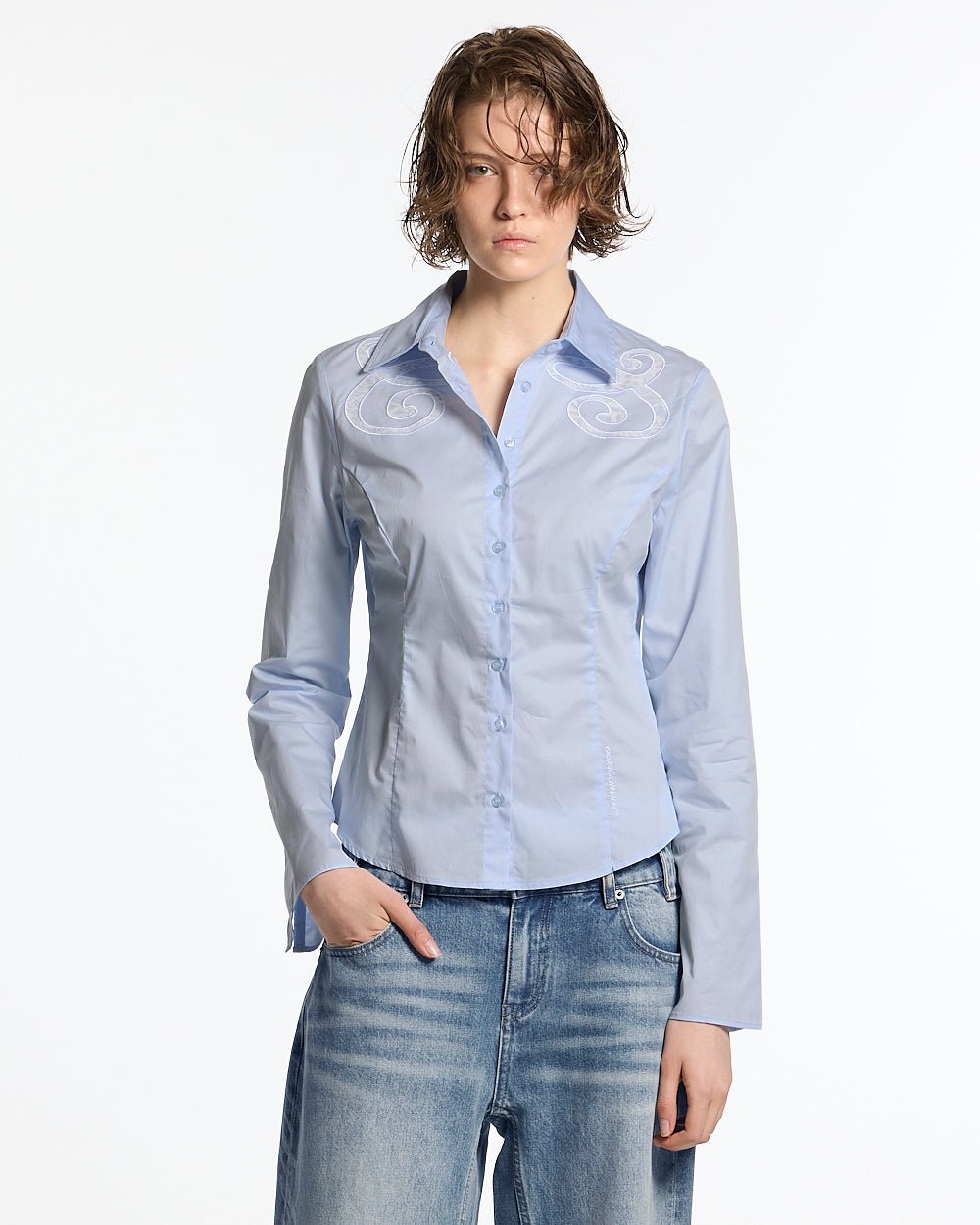 55 LACE SHIRT BABY BLUE