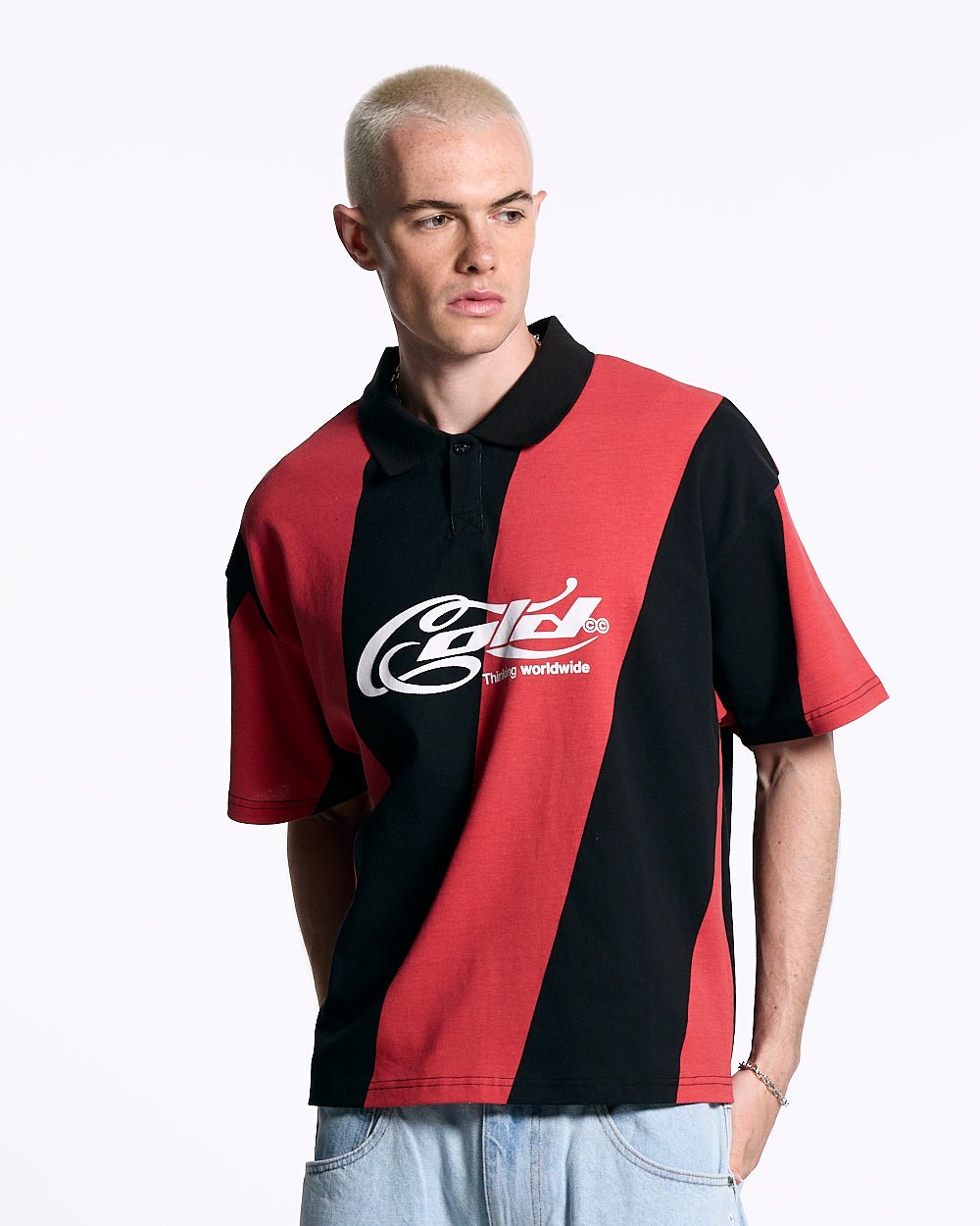 ASLANT STRIPES POLO TEE BLACK AND RED