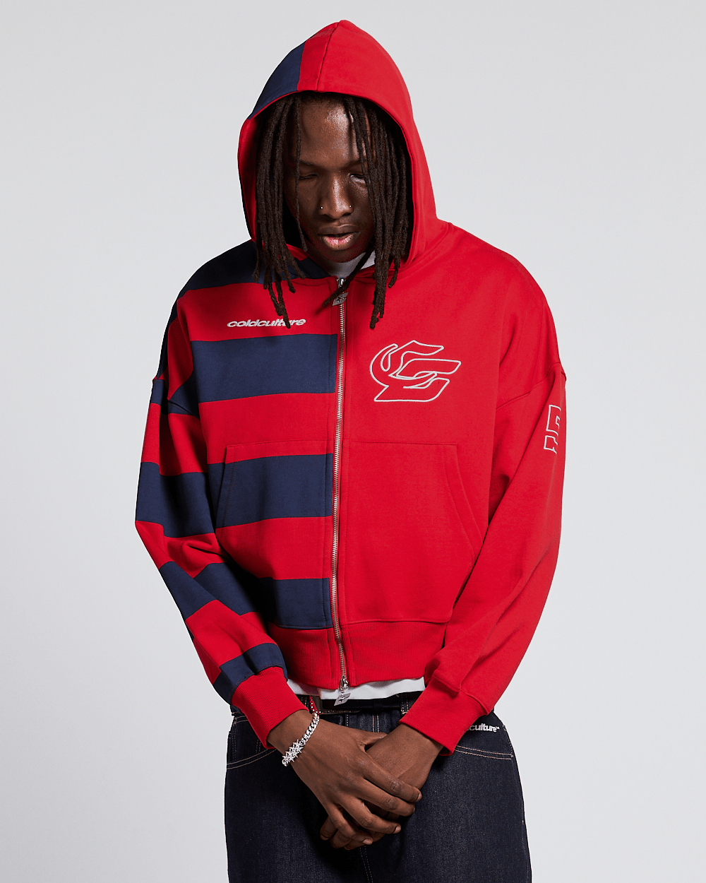 BARNA ZIP HOODIE RED & DARK BLUE