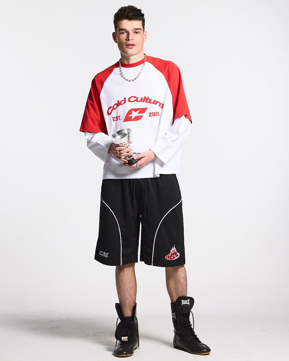 BASEBALL DOUBLE SLEEVE TEE WHITE/RED