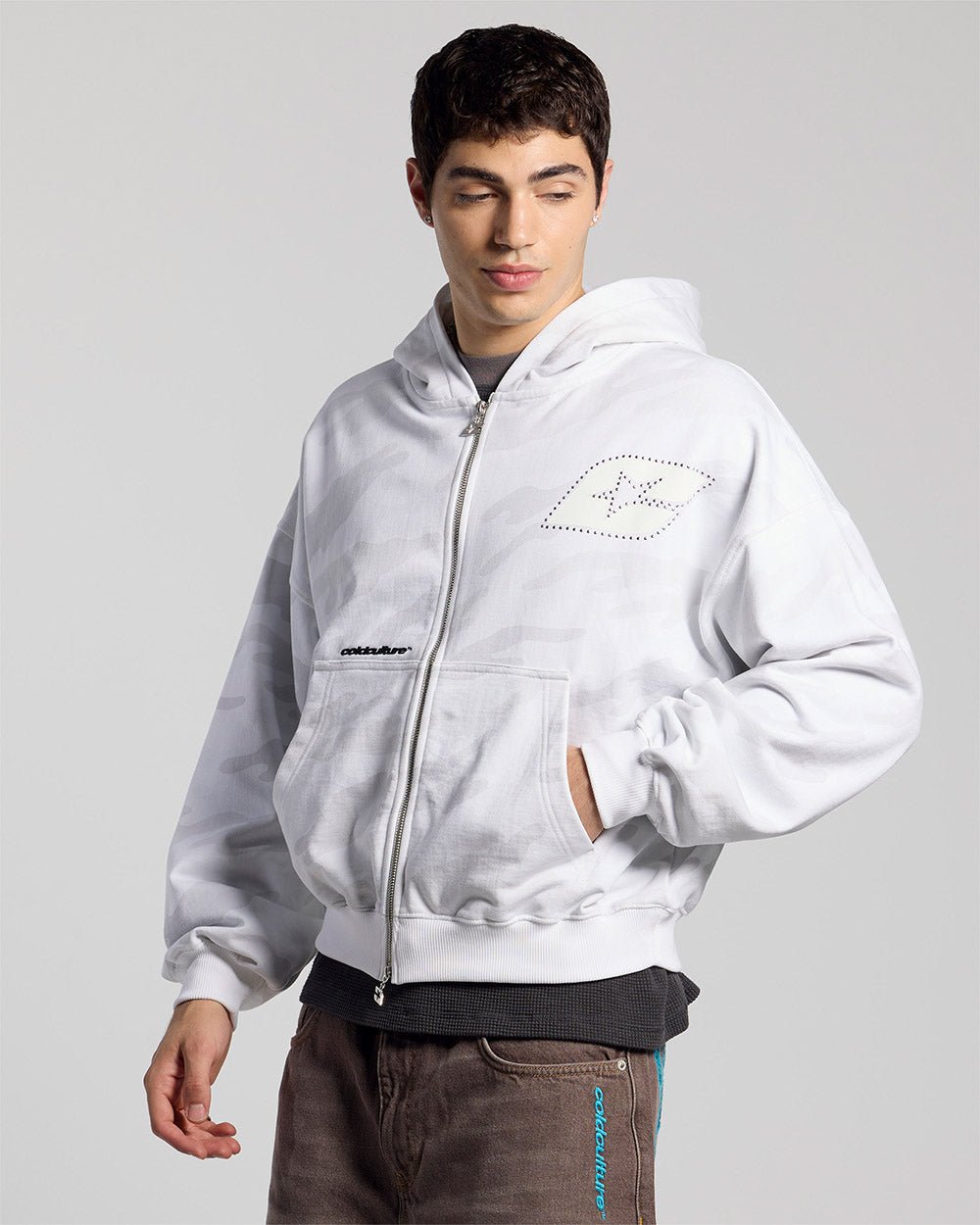 CAMO ZIP HOODIE GREY