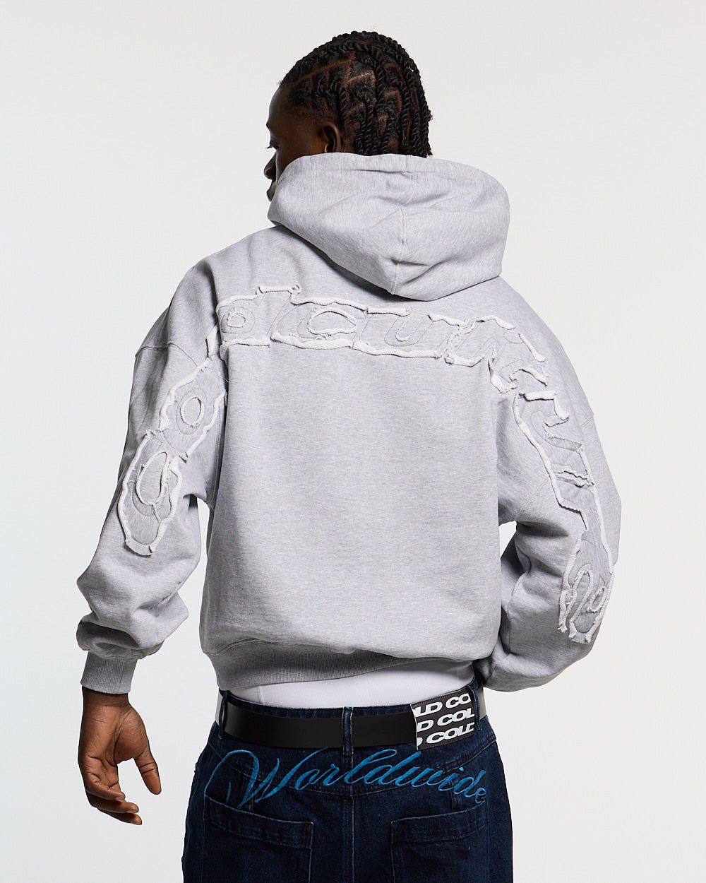 DISTRESS CURVED HOODIE LIGHT GREY