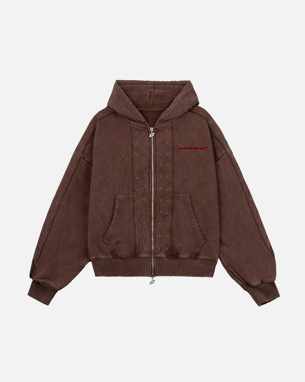 EYELET ZIP HOODIE BROWN