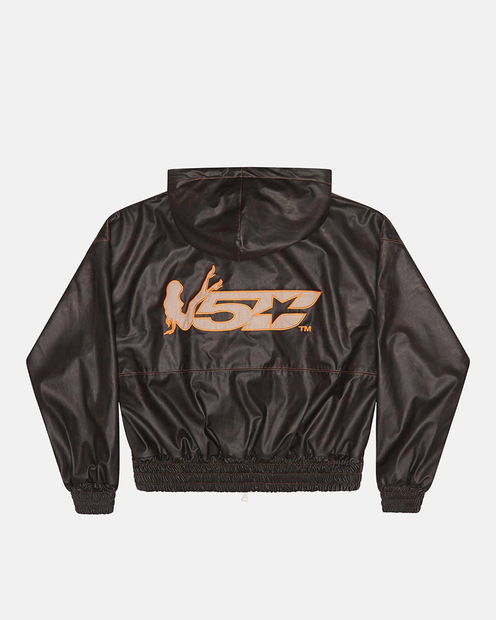 FAUX LEATHER ZIP HOODIE BROWN