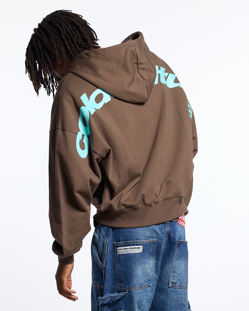 CURVED ZIP HOODIE BROWN & BLUE