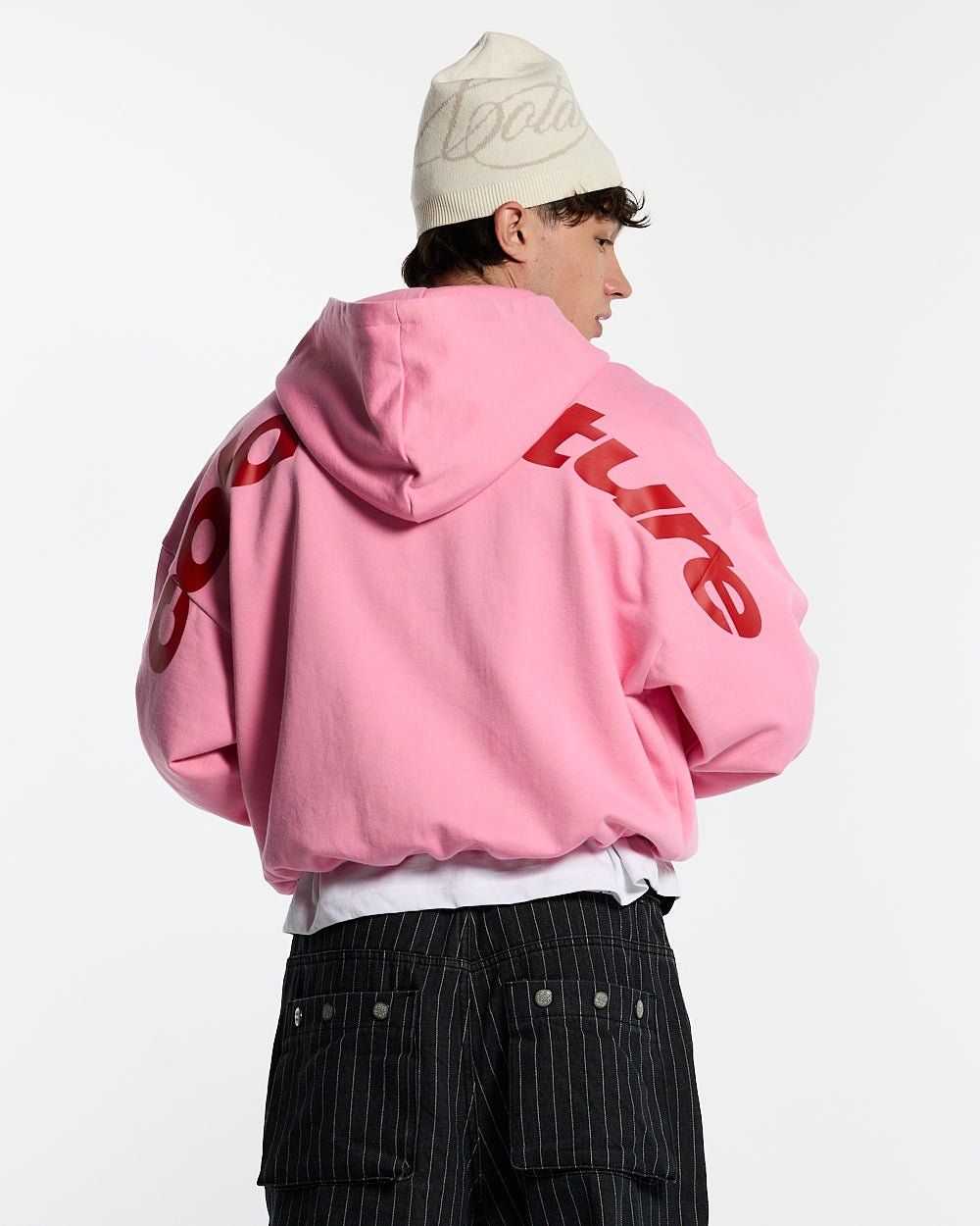 CURVED ZIP HOODIE PINK & RED