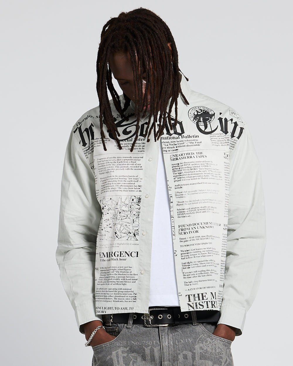 NEWSPAPER LONGSLEEVE SHIRT WHITE