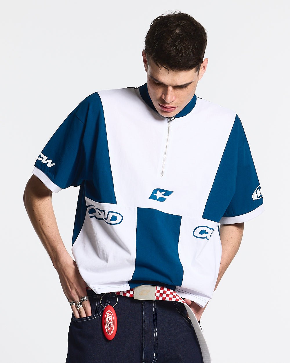 PANELS POLO TEE WHITE AND BLUE