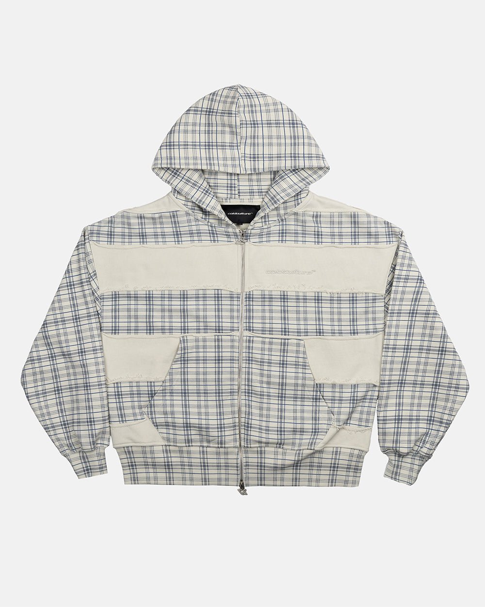 RIPPED ZIP HOODIE WHITE