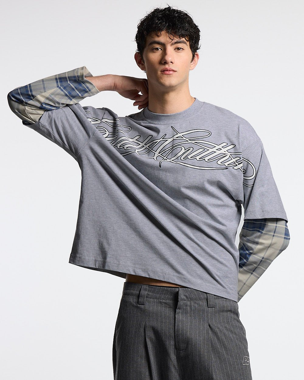 SCRIPT DOUBLE LONGSLEEVE HEATHER GREY