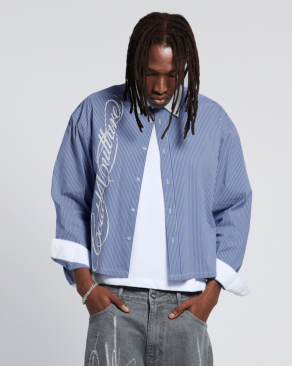 SCRIPT SHIRT BLUE & WHITE