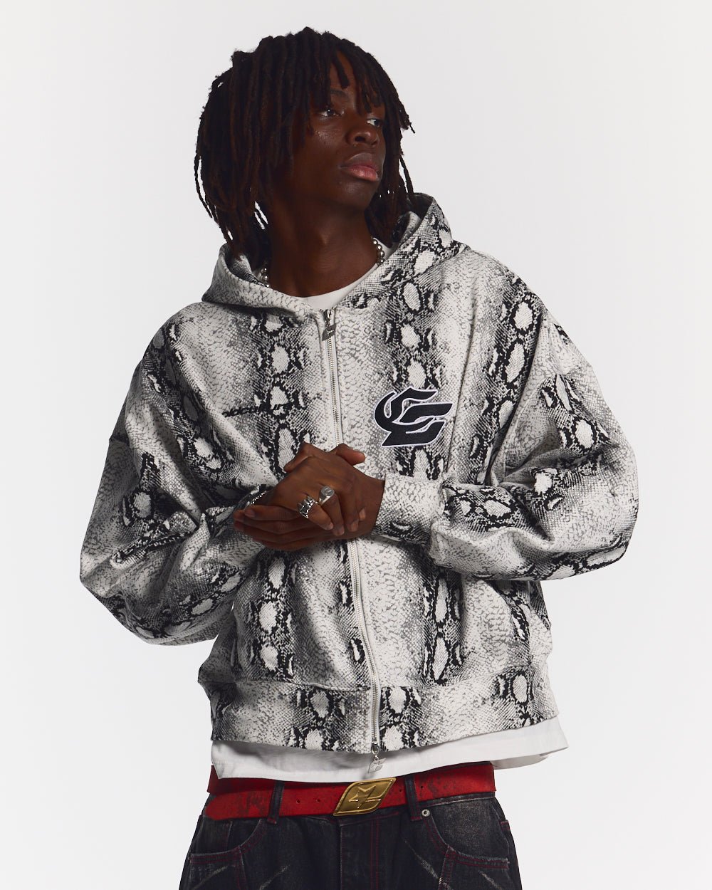SNAKE ZIP HOODIE WHITE & BLACK