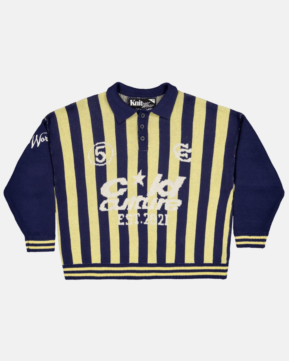 STRUCTURE COLLAR SWEATSHIRT KNIT BLUE/YELLOW