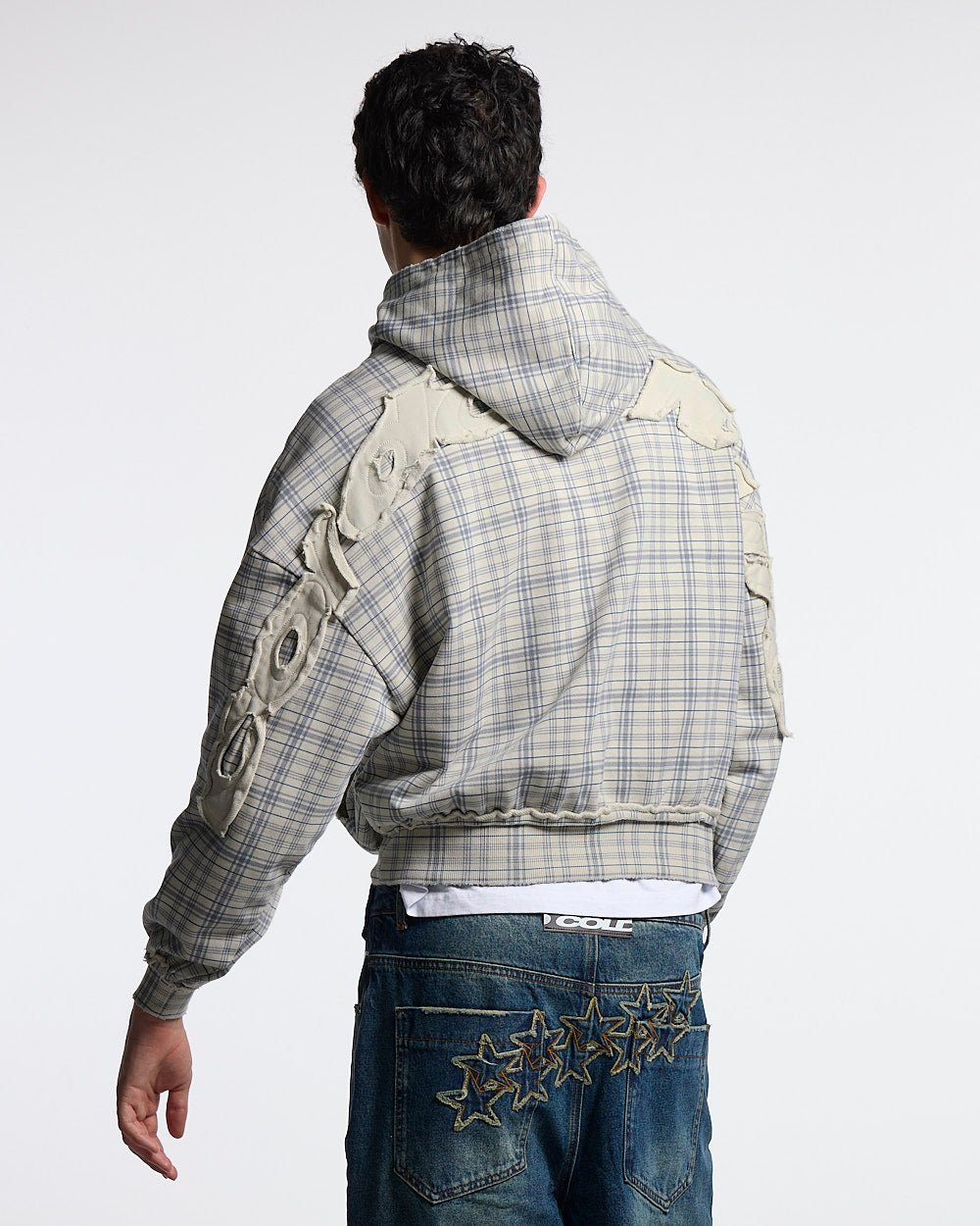 TARTAN HOODIE WHITE & MIX OF BLUES